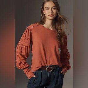 Women’s Crewneck with Ruched and Smocked Sleeves  Reddish Pink